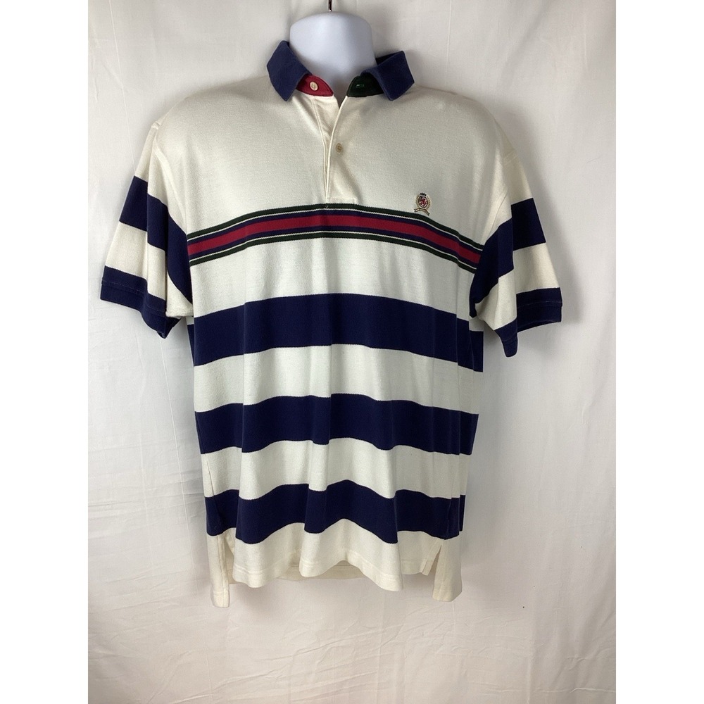 Tommy Hilfiger Vintage 1990's Men's Large Striped Polo Shirt Short Sleeve